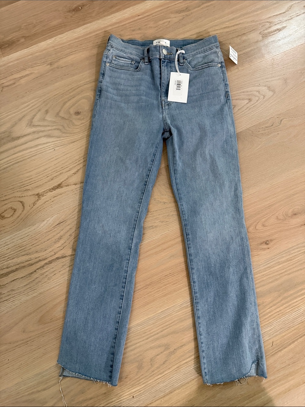 FRAME NWT Le High Straight Jeans 27 Wilson Cascade Raw Hem Ankle High Rise